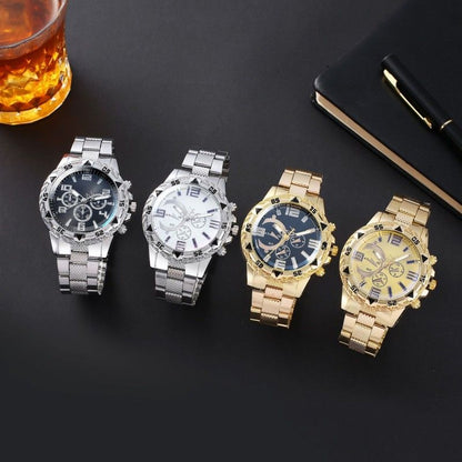 2Pcs/Set Watches Bracelet Set Large Dial Men's Fashion Watch Business Steel Strip Quartz Watch Bracelet