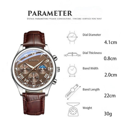 5PCS Men's Watch Set Men's Watch And 4PCS Bracelet Calendar Sports Business Quartz Steel Strip Watch Men's Sports Watch Men's Wrist Watch Three Eyelid Strap Watch Bracelet Set For Daily Wear