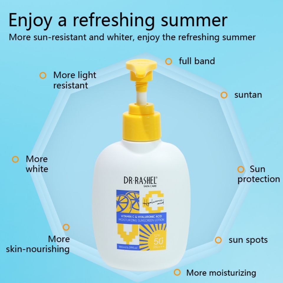 Dr. Rashel Vitamin C & Hyaluronic Moisturizing Sunscreen Lotion SPF 50 Sunblock Sun Protection Skin Care Cream Lotion
