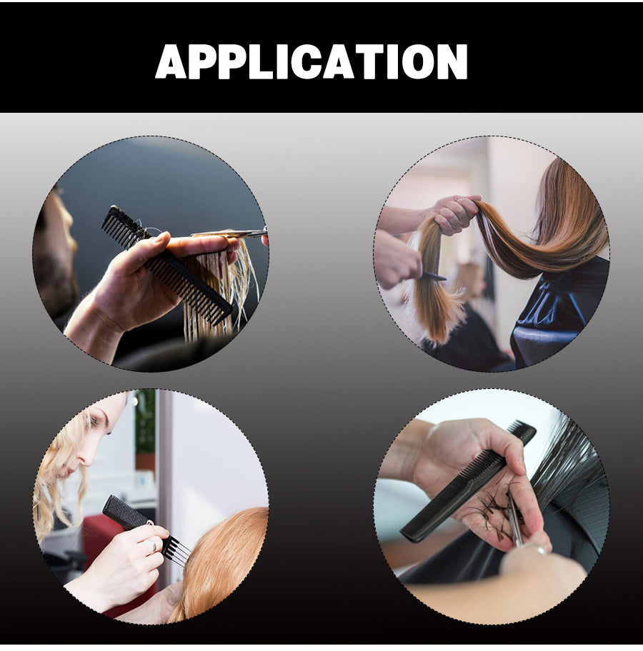 New 10Pcs Black Professional Combs Hairdressing New Tail Comb Carbon Anti Static Comb Hair Cutting Comb Free Storage Bag