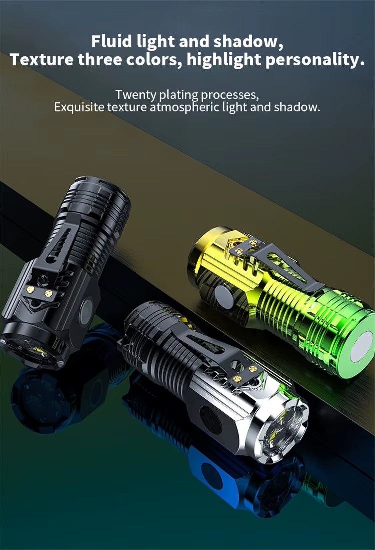 Strong Light Three-eye Rechargeable Flashlights Portable Long-lasting LED Light Multi-speed Adjustment Strong Light Long Shot Outdoor Lighting Torches Camping Light Emergency Work Light