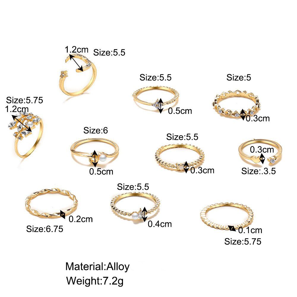Star Moon Ring Love Leaves Geometric 10-piece Ring Creative Retro Female Joint Multiple Set Combination Ring