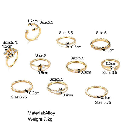 Star Moon Ring Love Leaves Geometric 10-piece Ring Creative Retro Female Joint Multiple Set Combination Ring