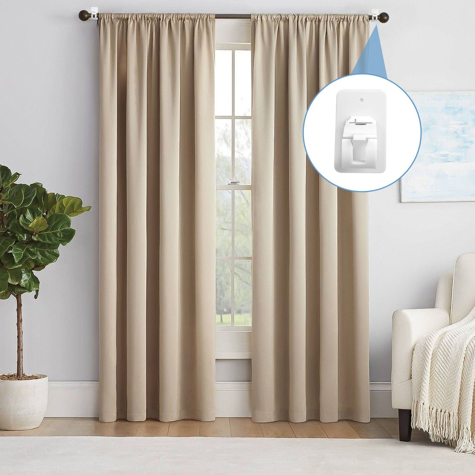 4pcs Curtain Rod Bracket, Self Adhesive Wall Mount Holder, Drapery Hook Holders Fixing Rod Holder Curtain Pole Wall Brackets Towel Rod Hooks for Home Bathroom Kitchen Hotel Use