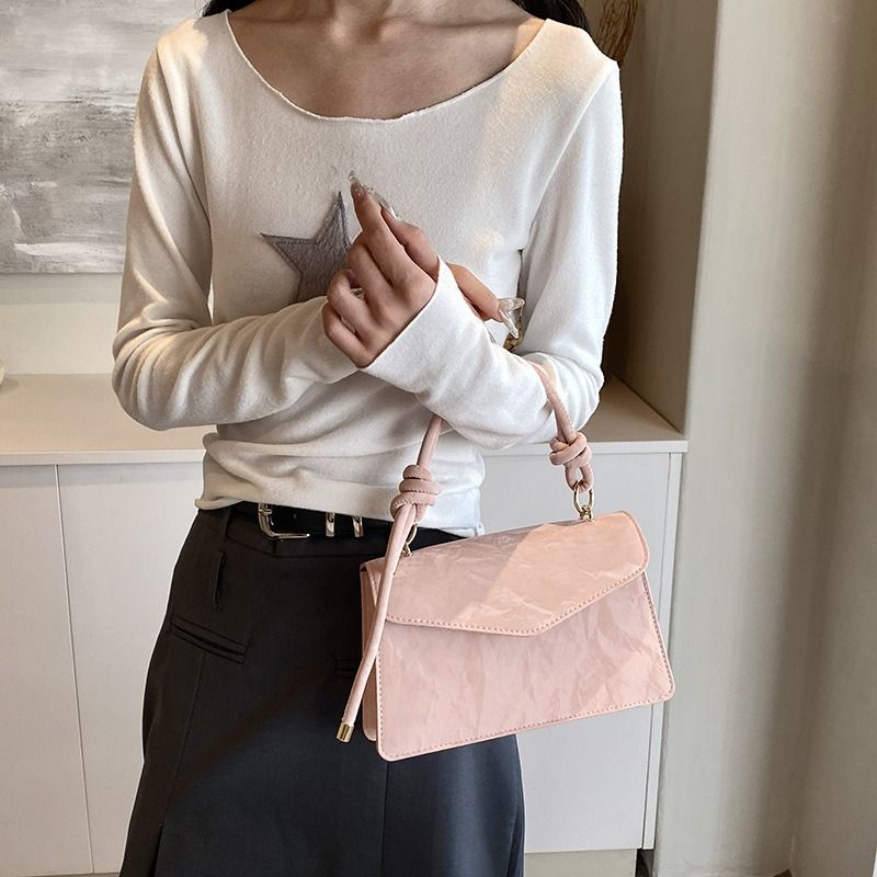 Mateamoda Minimalist Knot-Handle Faux Leather Shoulder Bag Crossbody Bag Underarm Handbag