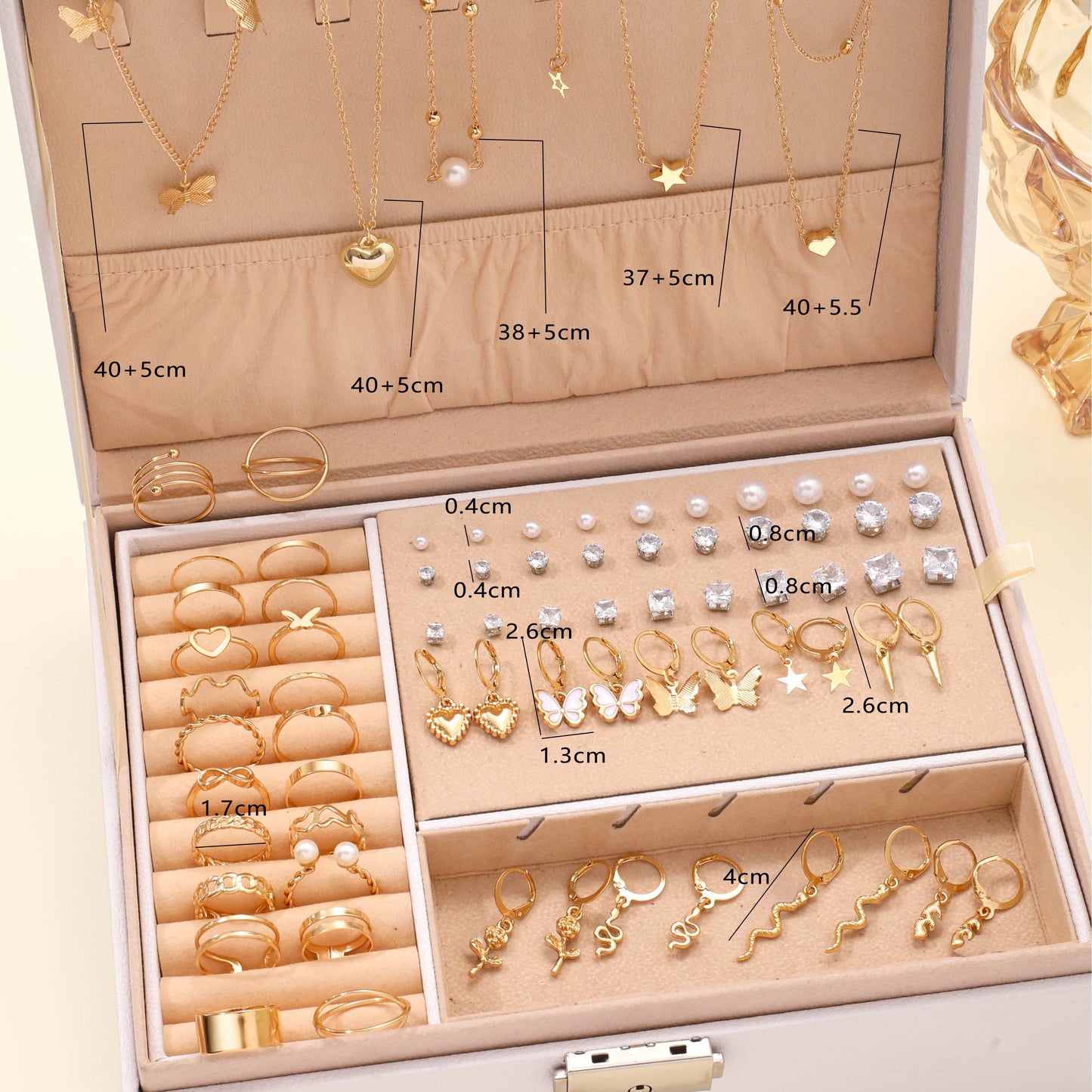 76PCS Luxury Jewelry Set Butterfly Necklace Set Butterfly Ring And Earring Set Diamond And Pearl Earnail Set Elegant Zircon Pendant Earring Ring Necklace Women's Daily Jewelry Gift For Friends