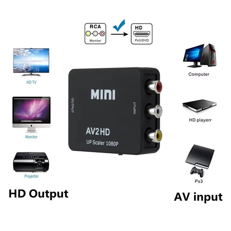 AV to HDMI-compatible Converter AV/CVSB L/R Video Box HD 1080P 1920*1080 Support NTSC PAL Output AV To HDMI-compatible