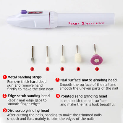 Electric Nail Drill Kit Manicure 5 Drills Grinding Burnishing Machine Nail art Manicure Pedicure Kit,Electric Nail Portable Mini Nail Grinding Tool with 5 Drills Personal Care