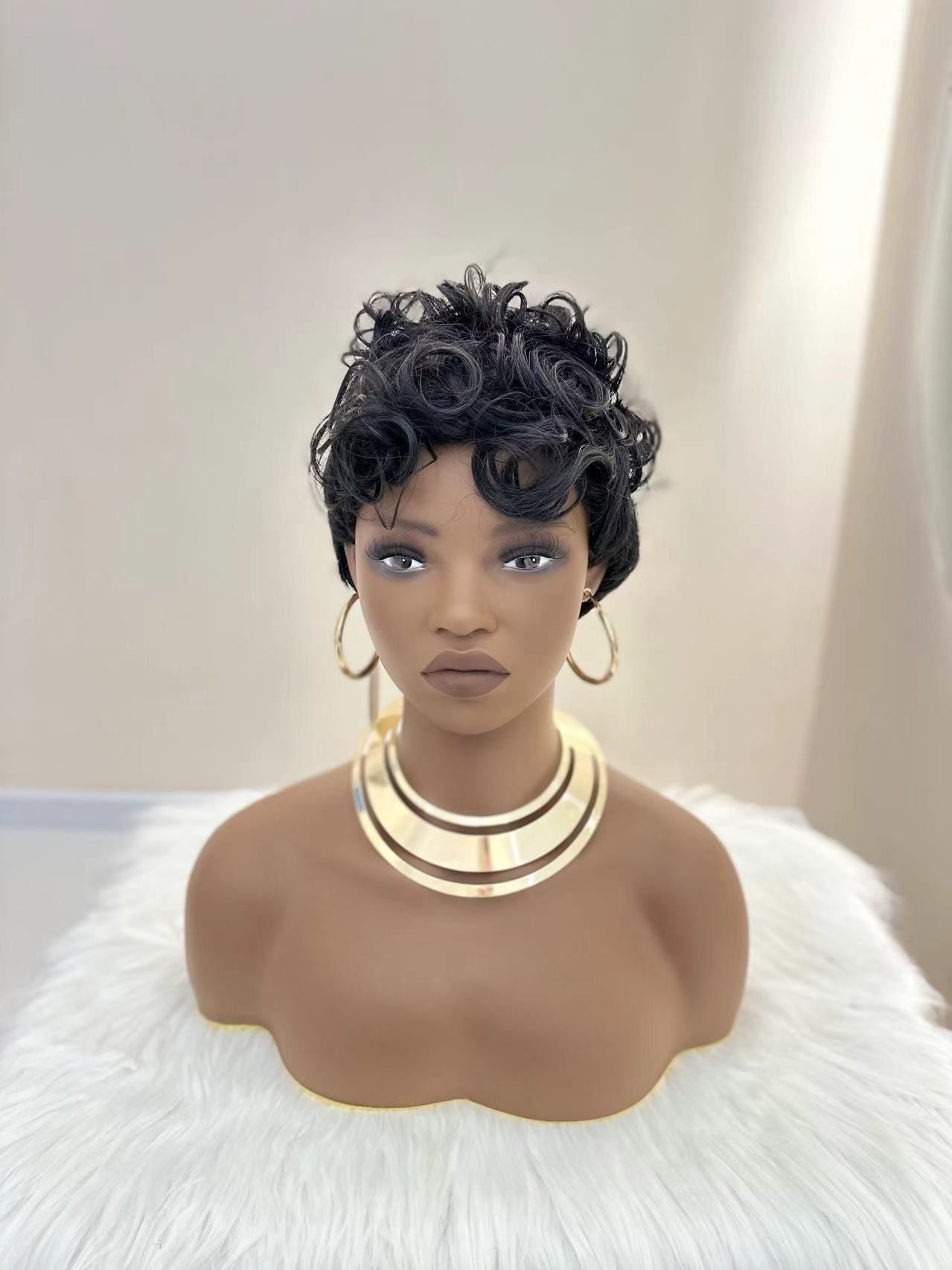 Synthetic Short Curly Wigs - 6 Inch 1B Black | Natural Look(African Women, Quick Install, Birthday Gift)