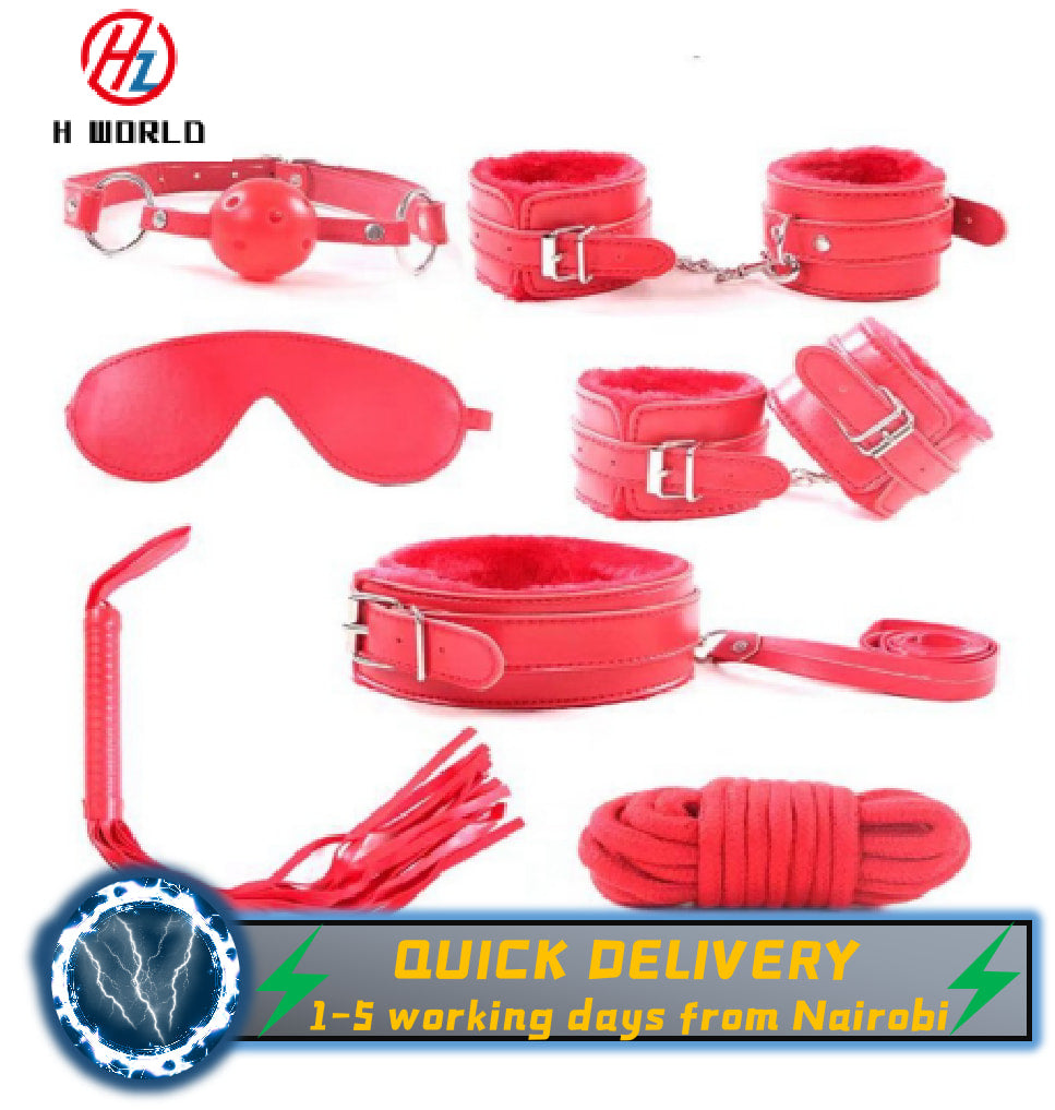 HW 7pcs/set sex toys Adult Sex SM Toys Handcuffs-Cuffs-Strap-Whip-Rope-Neck-Bandage-Sexy Women and man Sex Toy
