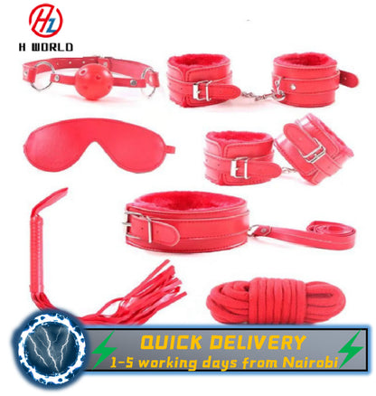HW 7pcs/set sex toys Adult Sex SM Toys Handcuffs-Cuffs-Strap-Whip-Rope-Neck-Bandage-Sexy Women and man Sex Toy