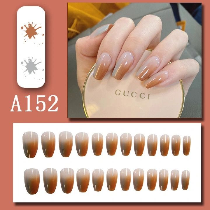 FRANK 24pcs Fake Nails Reusable Stick On Nails Press on Full Cover False Nail Tips with Jelly Stickers Makeup Accessories