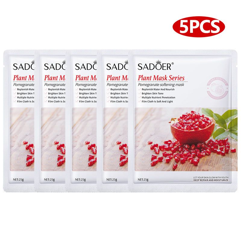 SADOER 8PCS Skin Care Set Pomegranate Fresh Whitening Brightening Face Toner + Face Cleanser + Face Serum + 5PCS Face Mask