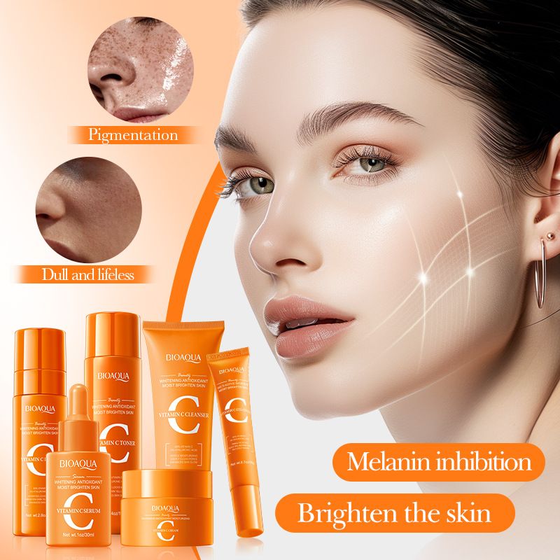 Six Piece Set Vitamin C Whitening Antioxidant Moisturizing Skincare cleanser toner eye cream serum lotion cream