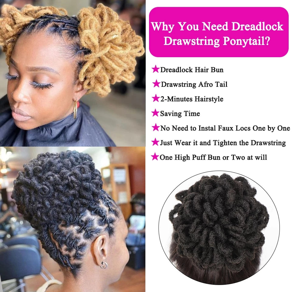 Synthetic DreadLock Afro Puff Hair Bun Chignon Drawstring Ponytail Faux Locs Clip In Pony Tail Hair Pieces for Black Women