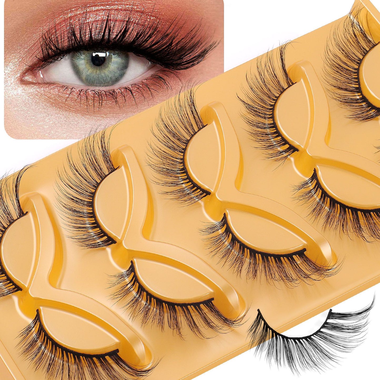 New 5-Pair Set of False Eyelashes, Thick and Curly, Simulating Women's Natural Cat Eyelash