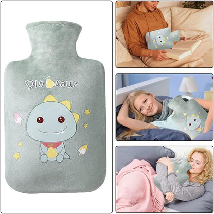 Cute Hot Water Bottles, 1L (34oz) Durable Large Hot Water Bag with Cartoon Plush Cover for Hot and Cold Compress Hand Feet Warmer Thickened Hand Warmer for Neck and Shoulder