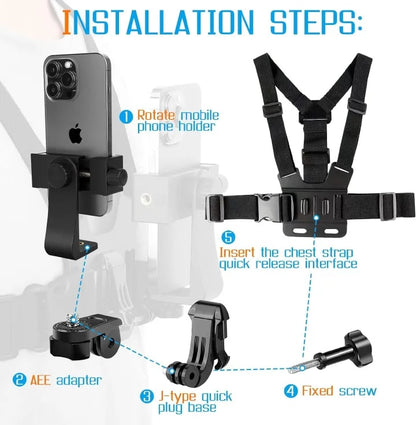 Mobile Phone Holder Adjustable Chest Strap 120°Adjustable Phone Clip Holder Cell Phone Fixation Bracket Sport Camera Holder Mount Harness Strap Video Vlog Lift Adjustable Mobile Phone Holder