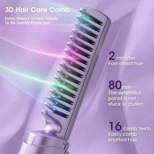 Electric Hot Hair Straighteners USB Charge Hot Comb And Straightening Brush Heating Straight Curly Negative Ion Hot Straightener Hair Styling Tools Hair Beauty Portable Straight Hair Comb Intelligent