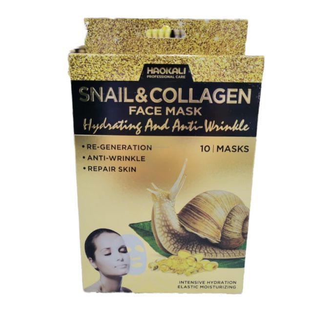 10Pcs Haokali Snail & Collagen Facial Mask Sheet Hydrating Anti-Wrinkle Face Masks
