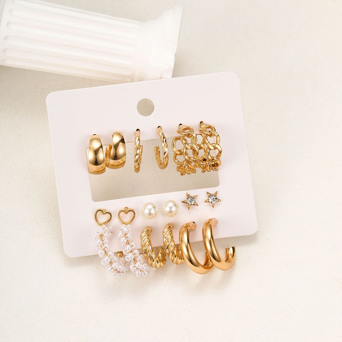 9 Pieces earring set, metal twist, multi-pair combination, creative simple earring, geometric earrings