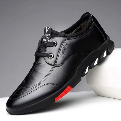 ASSKLO PU leather shoes men's leather casual shoes sport sneaker footwear business leather shoes men's leather shoes dress shoes lace-up shoes fashion versatile casual shoes driving shoes men Black