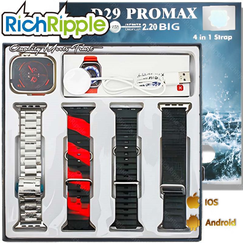 RichRipple Newest 4in1 Ultra Smart Watch Strap 49mm 2.2inch Full Touch Screen Sports Fitness Watch IP68 Waterproof Bluetooth Call Smart Watch