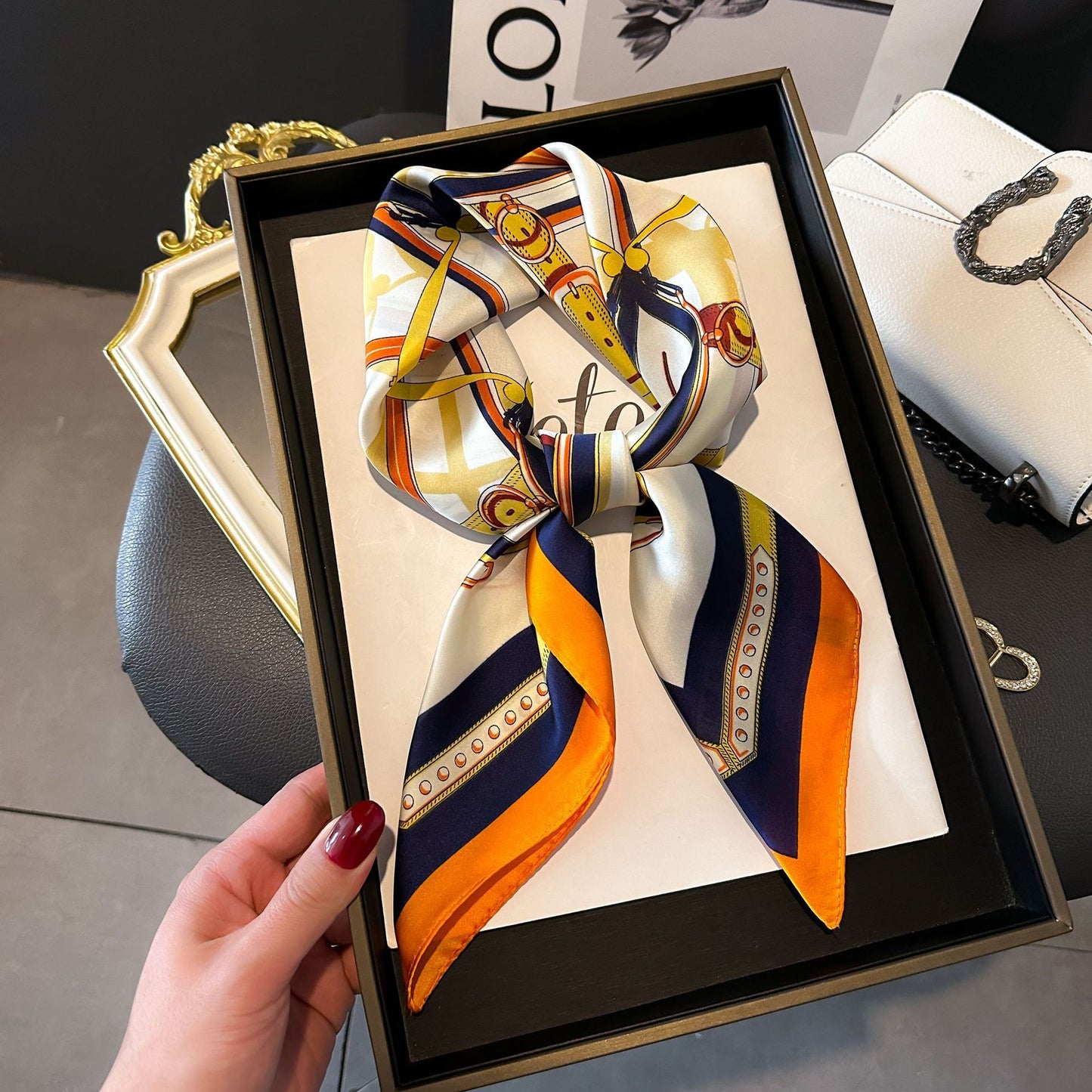 Silk Head Scarf Women Luxury Fashion Hair Scarve Summer Foulard Femme Satin Shawl Kerchief 90cm Square Headscarf Bandana Cheveux