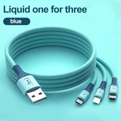 3 In1 Liquid silica gel charging cables Micro USB+type c+iphone Charger Cable Fast Charging data line Data Cables