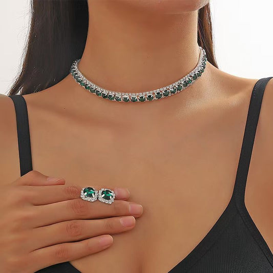 Necklace, gemstone, women's earring set, collarbone chain, high-end accessory Necklace and earring set