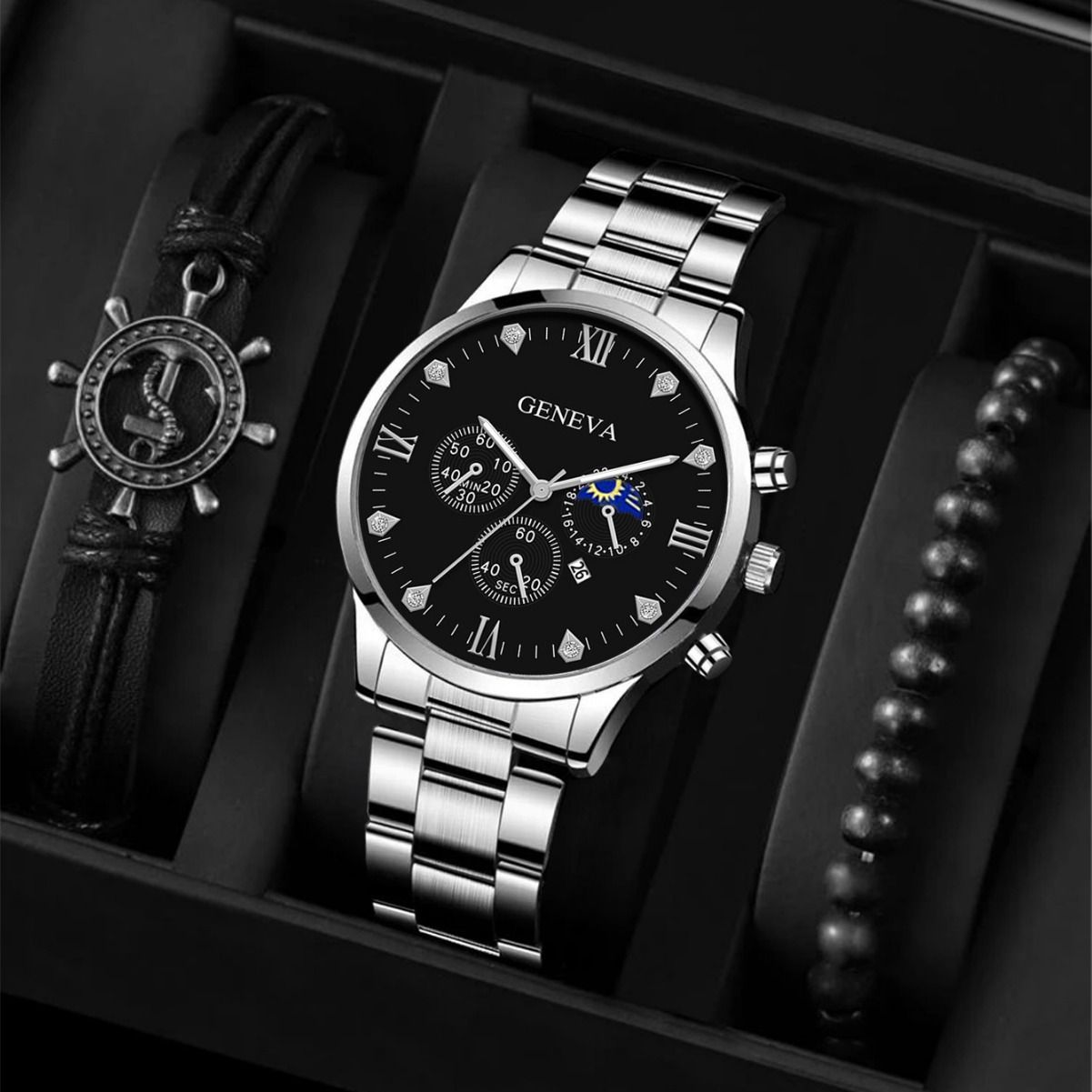 Quartz Watches This Year's Popular Personality Fashion New Steel Strap Watch Men's Simple Leisure Rudder Set Bracelet Quartz Watch