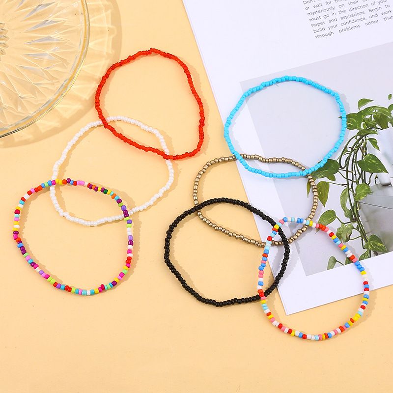 7 Pcs/Set Fashion Accessories Bracelets Bohemian Multicolor Beaded Chain Anklet Bracelet Set for Female Elastic Ankle Bracelet On The Leg Foot Beach Jewelry Bracelet Jewelry Sets