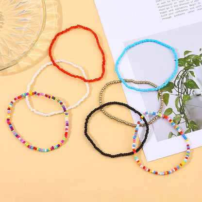 7 Pcs/Set Fashion Accessories Bracelets Bohemian Multicolor Beaded Chain Anklet Bracelet Set for Female Elastic Ankle Bracelet On The Leg Foot Beach Jewelry Bracelet Jewelry Sets