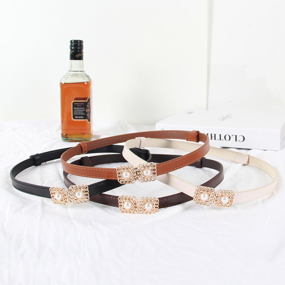2pcs Pearl Buckle Belt New style women's belts women's elastic belts fashionable elastic pearl button coat dress versatile accessories