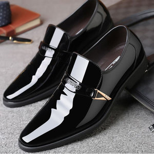 ASSKLO Business formal leather shoes exhibition increased height breathability resistance durability wedding groom's pointed toe slip on loafers dress shoes shiny Black [choose bigger size]