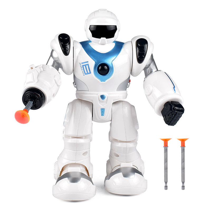 New Arrivals Automatic Walking Acousto Optic Robot Gift for Boys Emittable suction cup Space Robot Dolls (Without Battery）