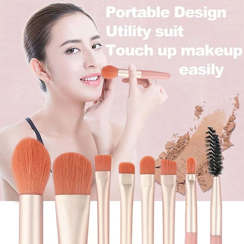 8Pcs Set With Bag Makeup Brushes Sets Eye Shadow Foundation Powder Eyelash Lip Concealer Blush Travel Portable Soft Make Up Brush Sets