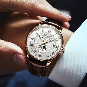 New Arrivals 2025 Men Watches Fashion Top Luxury Luminous Calendar Men's Sport Watch Quartz Male Wristwatch Moon Phase Leather Strap Wrist Watch Date Watches Man clock