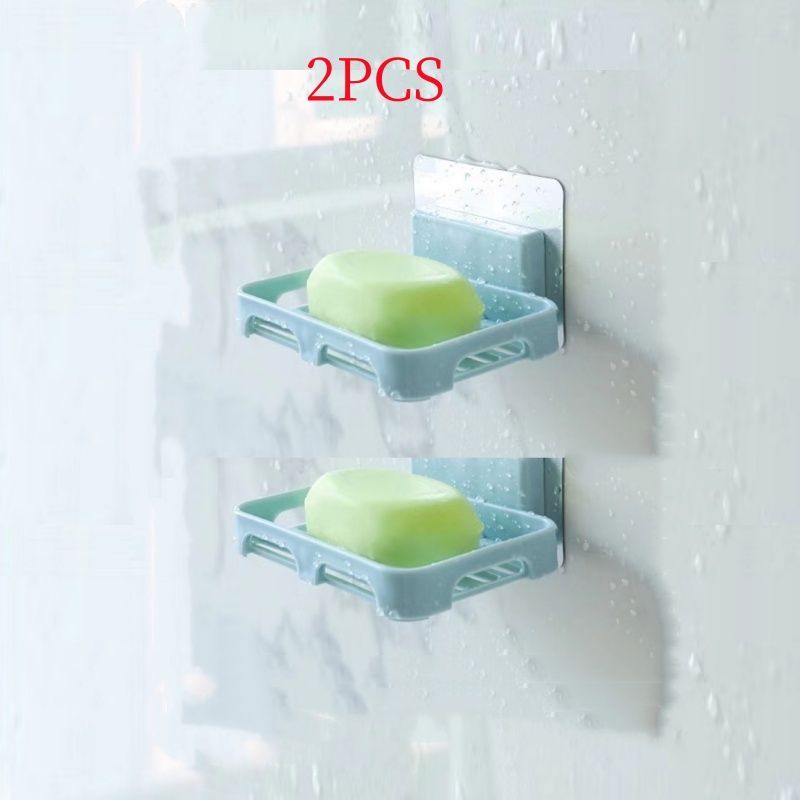 New Arrivals 2PCS Wall Mounted Soap Dishes Rectangular Plastic Soap Holder Bathroom Shower Soap Tray with Drain Kitchen Sponge Organizer