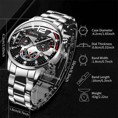 3PCS/Set Fashion Men Business Watches Casual Arabic Dial Analog Quartz Watch Bracelet necklace Jewelry Set