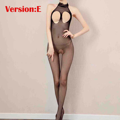 Women's Sexy Bodystocking Lingerie Crotchless Plus Size Fishnet Nightwear Tights See Through Bodysuit Clubwear Sleepwear Gift for Wife Girlfriend 9 Styles Option