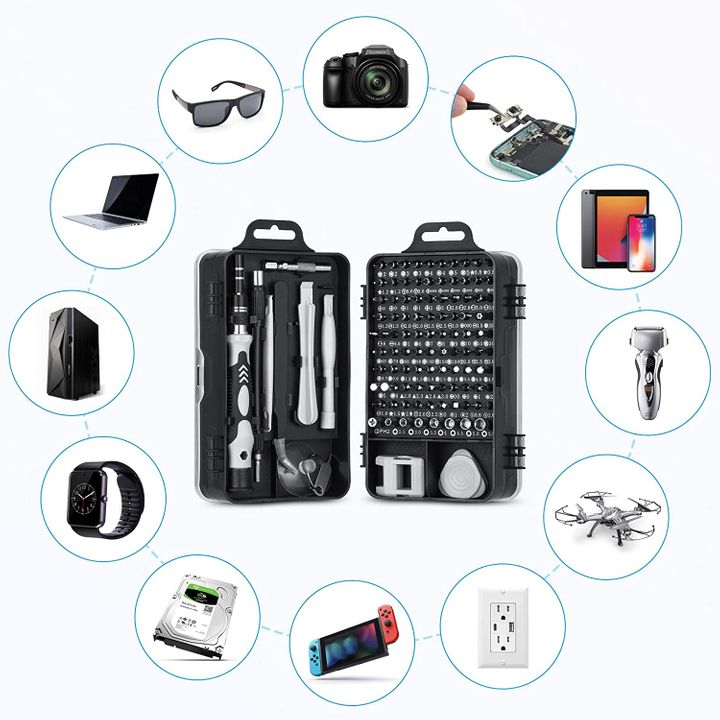 115 in 1 bit kit for mobile phone maintenance, multi-function precision screwdriver kit Black one size