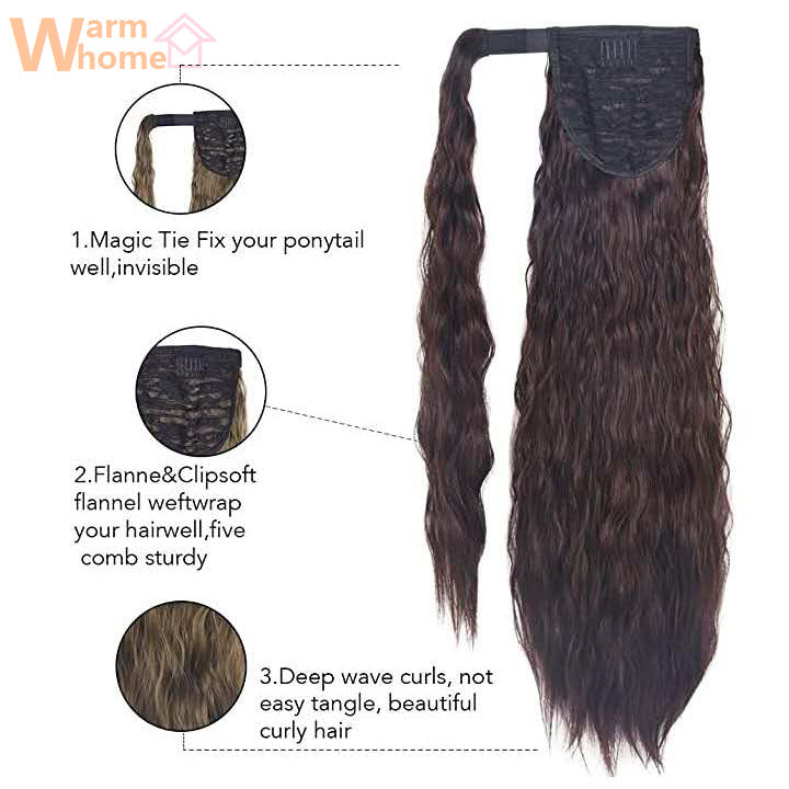 Premium 24inch Wavy Curly Ponytail Hair Extension Long Wigs Hair for Women Wig Curly Hair Black Women Synthetic Hair Girls' First Hair Soft