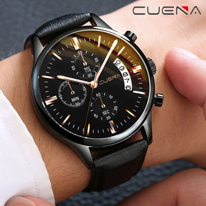 CUENA Men Watch leather straps Stainless Steel Good Quartz Luxury Man Wristwatch Waterproof Watches Fashion Business Quartz Analog Fashion Male Watch Wrist Watch Valentines Christmas New Year Gift