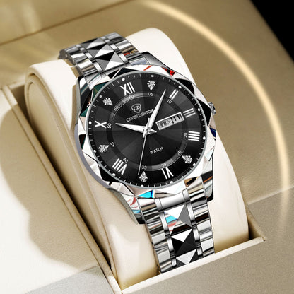 Men Watch Water Diamond Luxury Night Glow Double Calendar Quartz Movement 41mm Blue Gold Stainless Steel Fashion Business Watch