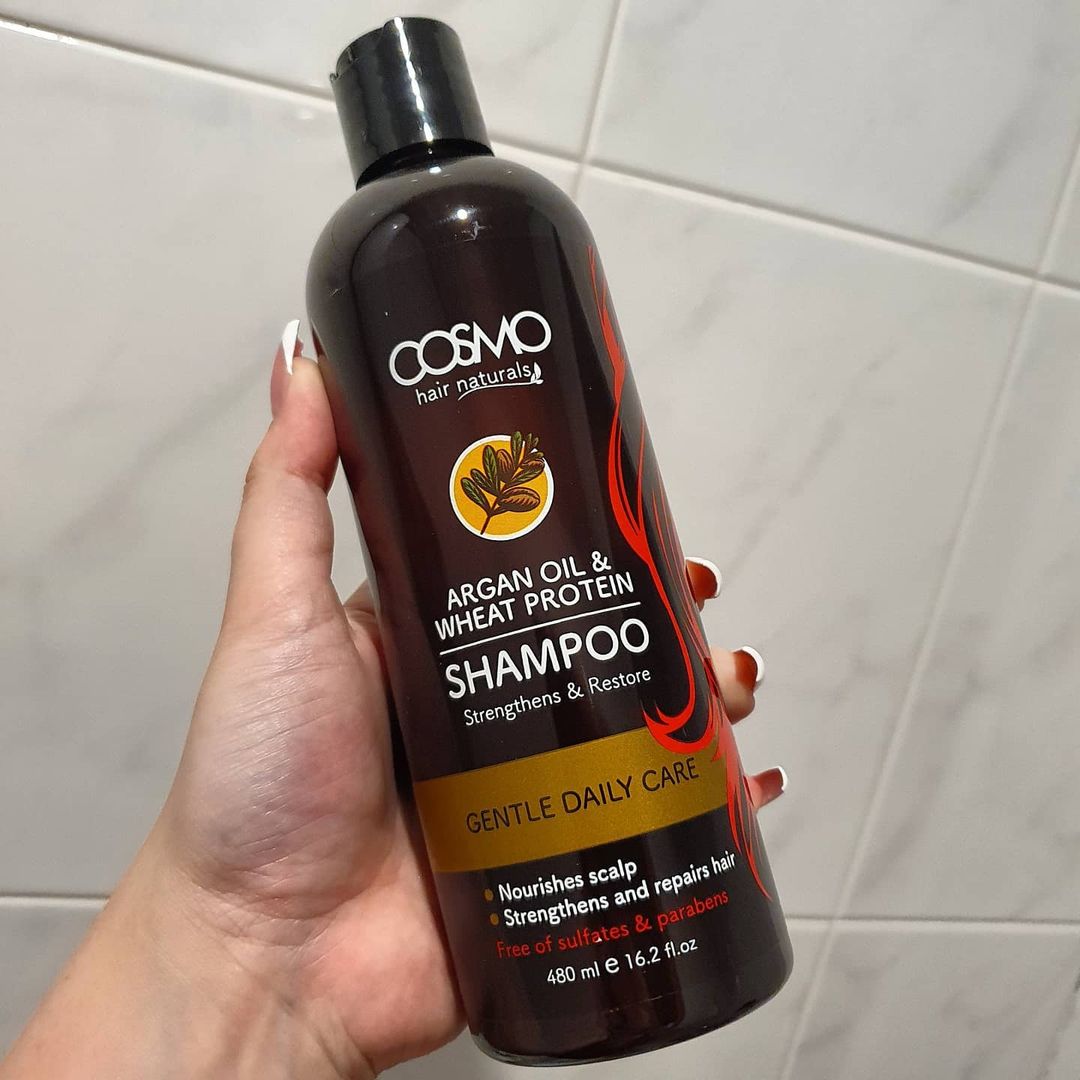 COSMO Hair Naturals Argan Oil and Wheat Protein Shampoo 480ml Gentle Daily Care Sulfate and Paraben Free to Strengthen and Restore Hair - 480ml Nourishes Scalp Strengthens and Repairs