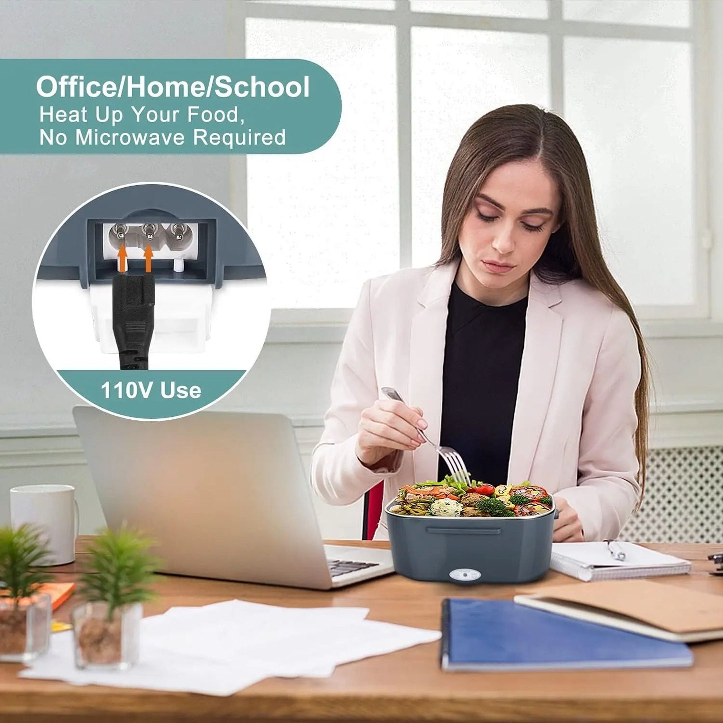 220V 1.5L Stainless Steel Electric Heating Lunch Box Plug School Office Home use Picnic Portable Food Warmer Container Heater