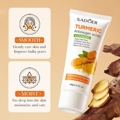 SADOER 2 In 1 Skin Care Set Turmeric Set Anti Acne Face Cleanser + Sadoer Turmeric Face Serum Remove Dark Spots Essence Anti-wrinkle Prevent Acnes Antioxygen Repair Set