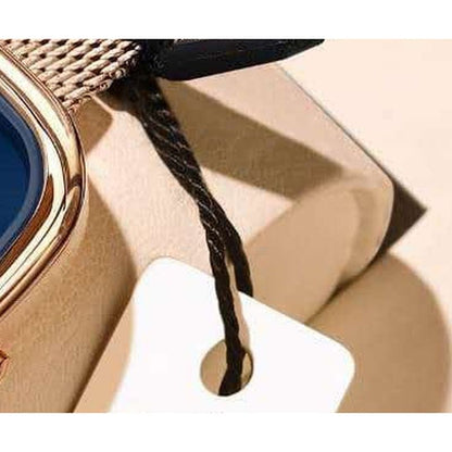 POEDEGER Design Women’s Luxury Blue Dial Rose-Gold Mesh Watch – Minimalist Square Case, Quartz Movement, Stainless-Steel Milanese Strap, Small Seconds Sub-Dial, Gift Box, Elegant Dress Wristwatch
