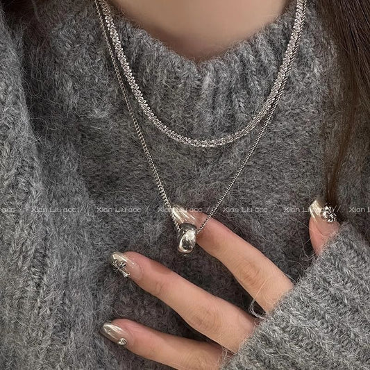 Double-Layer Sparkling Chain Women's Autumn And Winter Matching Necklace Sweater Chain Fashionable And Stylish Long Accessories